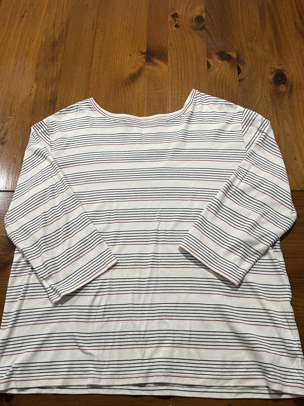 M.M.LAFLEUR Womens White Blue Red Striped 100% Organic Pima Cotton T Shirt SZ XL